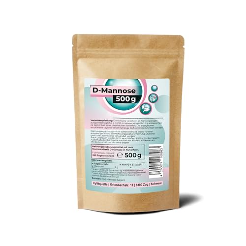 D-Mannose 500g Pulver - Schweizer Markenqualität - 250 Tagesportionen - ohne Zusatzstoffe & sehr gut löslich - pflanzlich fermentiert - hochrein, vegetarisch, laborgeprüft