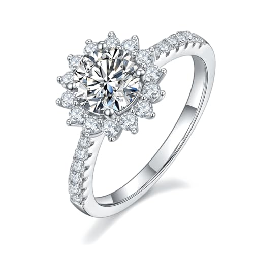 Atylyk 1CT Women's Moissanite Engagement Ring 925 Sterling Silver Big Flower Design Halo Wedding Band, D Color VVS1 Clarity, Anniversary Birthday Gift Jewelry