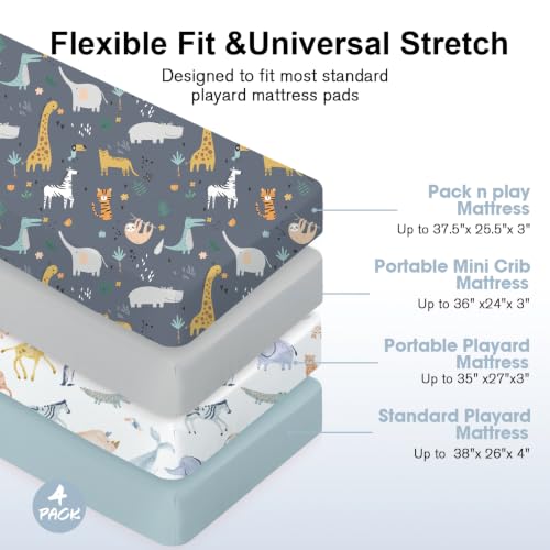 Image of Plushii 4PK Mini Crib Sheets,Pack and Play Sheet for Baby Boys,Fauna | 38 inchx 26 inchfor Mini Crib & Pack and Play Mattress,Soft Microfiber Sheet , Playpen Sheet Fitted