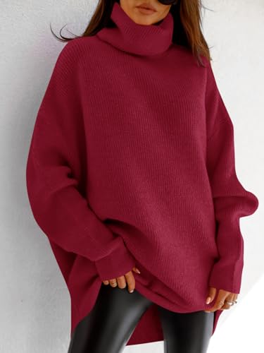 Image of Womens Turtleneck Oversized Sweater Batwing Chunky Pullover Sweater Casual Fall Loose Knit Jumper Top