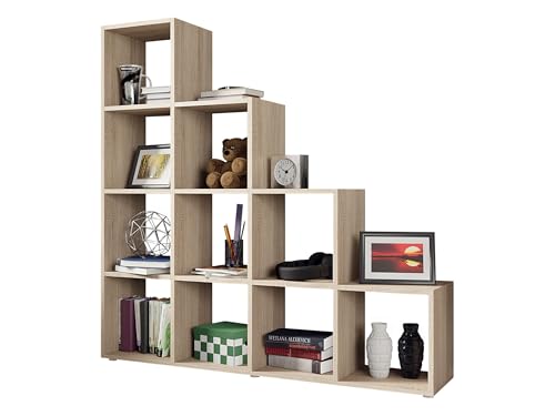 Mirjan24 Treppenregal Trio 013, Stufenregal, 10 Fächer, Bücherregal, Aktenregal, Standregal Aufbewahrung Regal Raumteiler, Dekoregal (Eiche Sonoma)