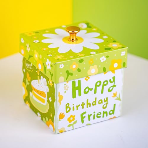 Happy Birthday Friend Explosion Gift Box by Send A Cake – Ready to Gift with Flying Butterflies, Candies, Chocolates & 3" Red Velvet Mini Bundt Cake – Fun Birthday Surprise for Women, Men & Friends