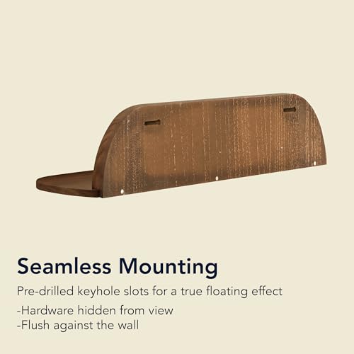 Image of Dark Walnut Floating Wall Shelf Set of 2, Wall Mounted Rustic Farmhouse Solid Wood Shelves - Modern for Bedroom, Bathroom, Living Room, Kitchen Decor & Storage