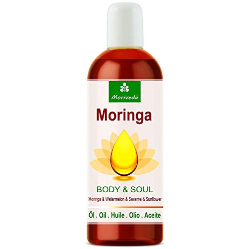 Huile de Moringa Body & Soul 100ml. 100% d'huiles pressées à froid à partir de graines de Moringa, de pastèque, de sésame et de tournesol. Pour la cuisine, le massage, les soins de la peau