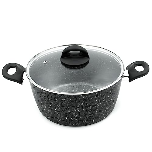 Blackmoor 66130 Classic 24cm Stock Pot with Tempered Glass Lid / 5-Litre Capacity/Non-Stick Coating/Cool Touch Handles/Suitable for Induction, Gas & Electric Hobs/Black Colour