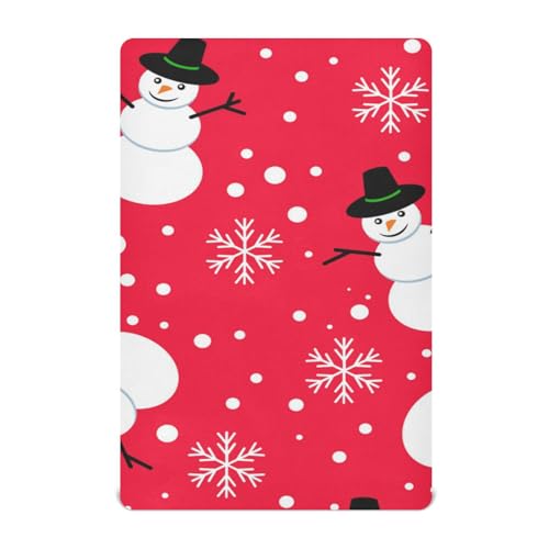 Moudou Christmas Snowman Playard Sheet for Boy Girls, Soft Breathable Fitted Toddler Sheet for Standard Playard Bed Mattress, 39 x 27 x 5 Inch