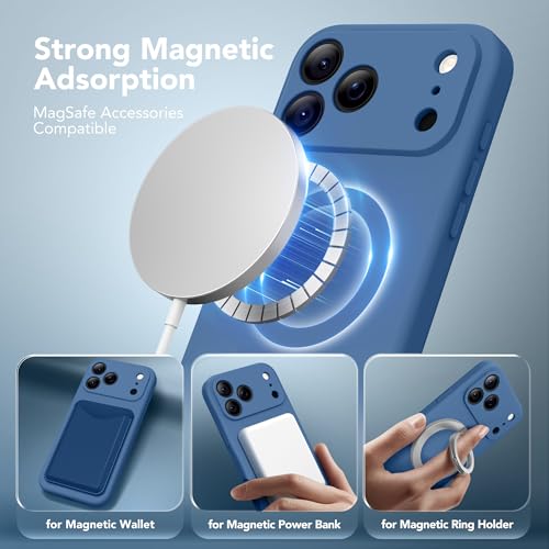 Image of Magnetic for iPhone 17 Pro Max Case, Compatible with MagSafe, [Full Camera Protection][Screen Protector] Silicone Shockproof Protective Phone Case for iPhone 17 Pro Max 6.9 inch, Lake Blue