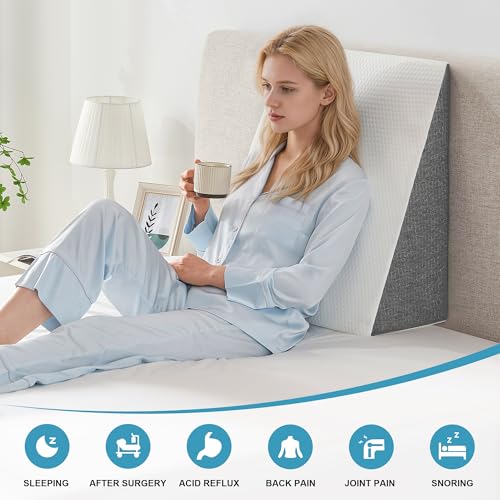Yojoker Wedge Pillow for Sleeping - 7.5 Inch Bed Wedge Pillow for Headboard, High Density Foam Triangle Pillow for Elevated Sleeping, Snoring, Post Surgery Support, Back & Leg Elevation, White Grey — view 5