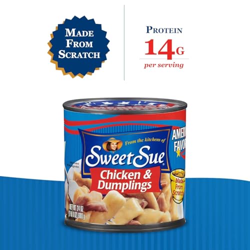 Sweet Sue Chicken & Dumplings, 24 oz Can - Heat and Serve Soup Meal - 14g Protein per Serving - Made from Scratch Recipe
