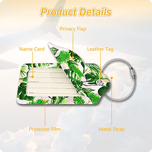 Image of Set of 2 Luggage Tags for Suitcases Women Tropical Leather Suitcases Tag with Stainless Steel Loop Privacy Cover ID Label Leaf Travel Bag Tags Luggage Identifiers for Women Men Travel