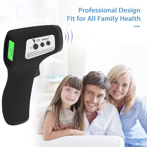 Image of DR VAKU Plastic Digital Thermometer For Fever Non-Contact Laser Infrared Forehead Thermometer Temperature Gun Accurate Reading with Large Display [Battery Included] - Black