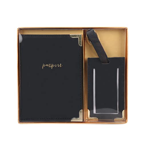 Grature Luggage Tag With Passport Holder Cover For Women Gift Set | Synthetic Vegan Pu Leather Wallet Travel Accessories | Cruise Essentials (Black) #TOP1