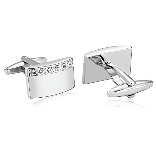 Mancuernillas rectangulares plateadas de acero con circonia miniatura 2
