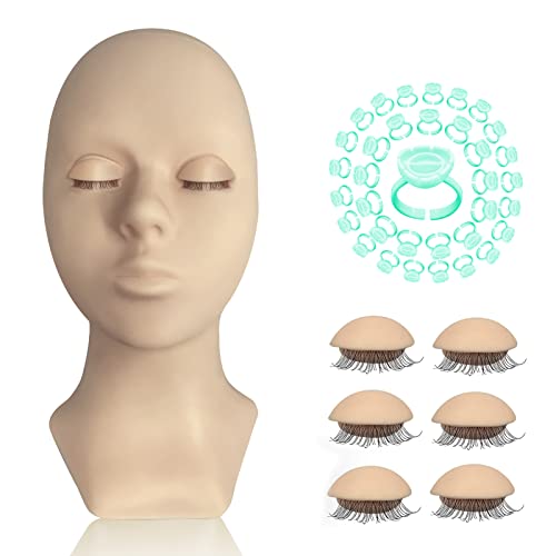 Juego de ejercicios de entrenamiento de práctica de cabeza de maniquí de pestañas con 4 pares de pestañas de párpados extraíbles y 100 anillos de pegamento Extensiones Cover