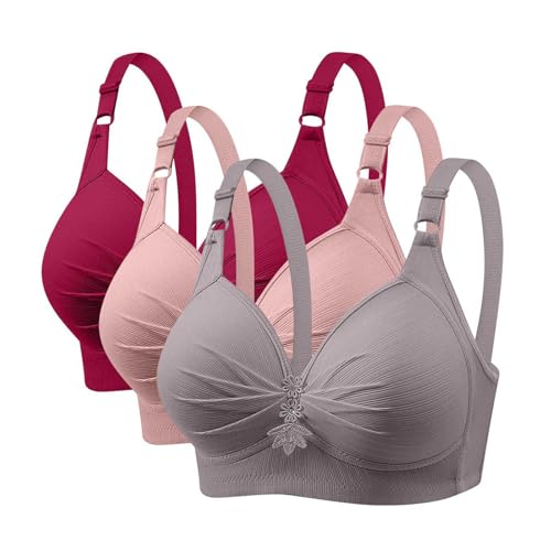 Anillo sin Cordones, Ropa Interior cómoda y Transpirable, Talla Grande, Hebilla Brater, Sujetador Femenino, Chaleco con Cuello en V Profundo, Bralette, Conjunto Ropa Interior Mujer (Hot Pink, XXL)