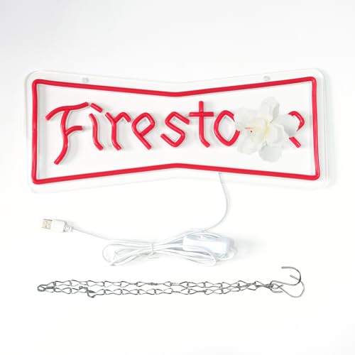 Image of WonderfulLife Fire Stone Tires Neon Sign for Garage or Auto Repair Store,Bright Light for Automotive Supplies Store Display,5V USB Powered Easy Hanging.