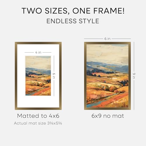 Image of Homeforia 6x9 Picture Frame Bronze, High End Metal 6 x 9 Brass Frames with Mat 4 x 6 for Art, 6x9 Desk Frame Matted to 4x6 inch Photo, 6 by 9 Wall or Tabletop Frame, Tempered Glass, Wall Kit, Set of 2