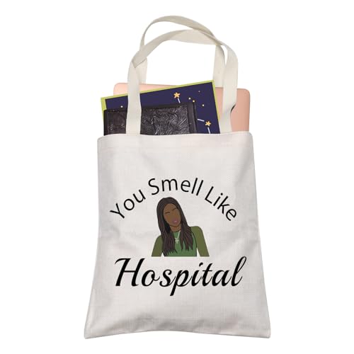 LEVLO Bolsas de compras plegables con diseño de estrellas para fanáticos de la casa, regalos para amas de casa, Hueles a hospital