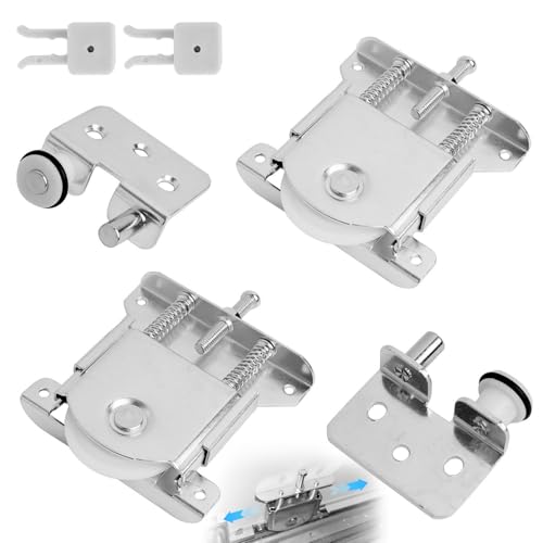 2PCS Puerta Corredera para Armario, Juego de ruedas para puerta corredera, kit de puerta corrediza de armario, Incluye Ruedas de Puerta Deslizantes de Acero y Nailon, para Armarios y Muebles
