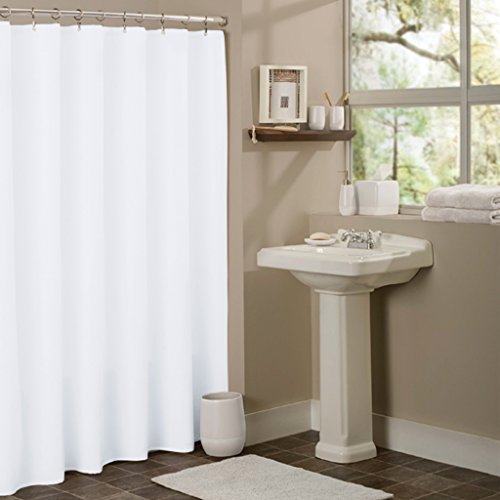 Anti-Mildew Shower Curtain Liner with Chrome Roller Hooks, White