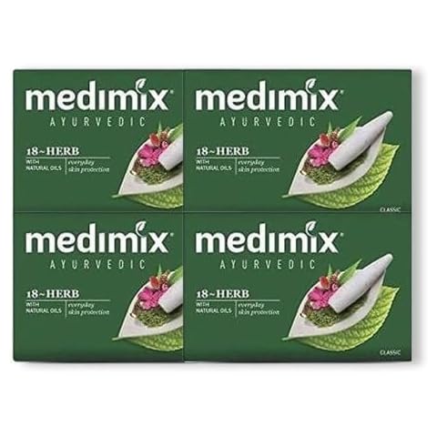 Medimix Herbal Handmade Ayurvedic Classic 18 Herb Soap for Healthy and Clear Skin Pack of 4 (4 x 125 g) Cover