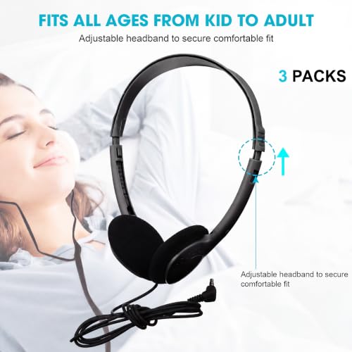 Image of Konohan 10 Pack Headphones Bulk Classroom Headphones for Student,Black | Wholeslae Wired Headphones Adjustable Over The Ear with 3.13 mm Jack for School Library Online Lesson and Testing