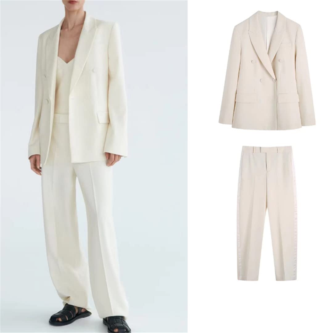 Traje ajustado de doble botonadura para mujer, 3 piezas, casual, oficina, cintura alta, pantalones sueltos, cuello en V