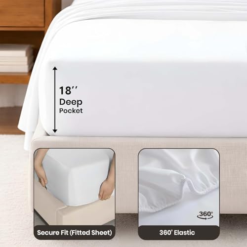Image of SGI bedding 100% Egyptian Cotton Sheets California King Size - Cooling Sheets, Soft Breathable White Bedding, Luxury Bedding, Luxury Hotel Sheet Set, Deep Pocket 17 inch, 4 Piece Set