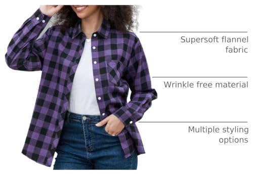 Image of SANGTREE Women and Girls Long Sleeve Flannel Casual Button Down Plaid Shirt