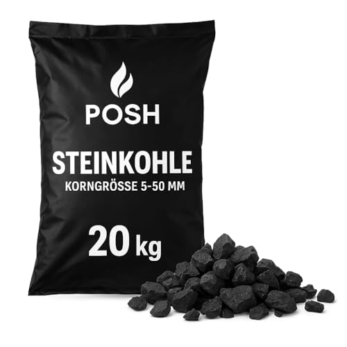 POSH Charbon fin 5 à 50 mm 20 kg combustible de qualité supérieure pour four, chaudière et installations à combustible solide, faible teneur en cendres,...