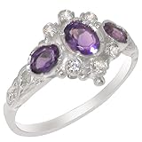 Sterling Silver ring with Natural Amethyst & Diamond Womens Engagement Ring Size U 1/2 Hand Made with Genuine Amethyst