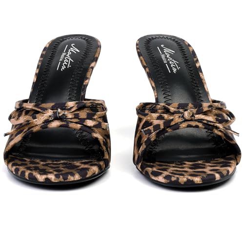 Image of Mostrin Kitten Heels for Women Round Toe Heels With Bow Vintage Mules Sexy Slip on Stiletto Backless Sandals for Party Daily