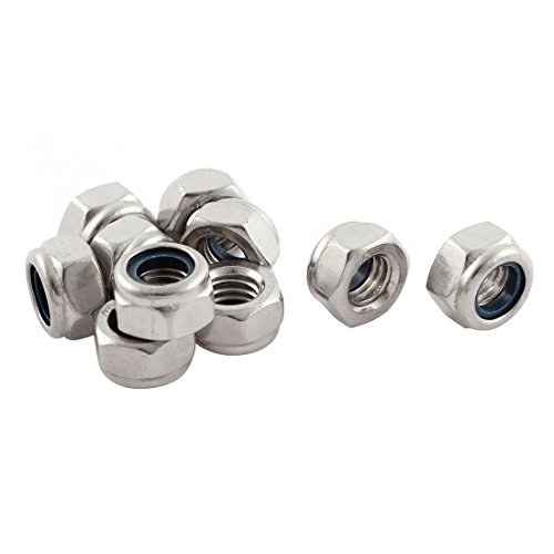uxcell M8x1.25mm Metric Stainless Steel Nylon Insert Lock Hex Nuts 10 Pcs