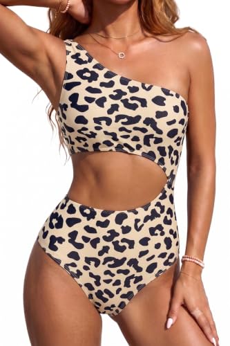 Image of Women's One Piece Swimsuit- One Shoulder Bathing Suit Cutout Tummy Control Swimwear