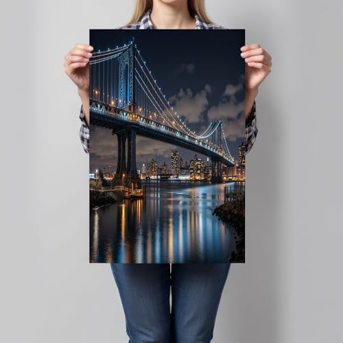 Impression sur toile 70x100 cm Manhattan vue nocturne bleue pour grand salon