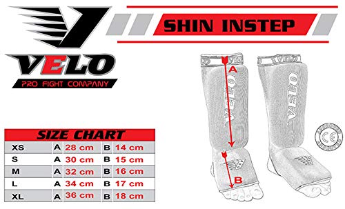 VELO Shin Instep Pads MMA Leg Foot Guards Kick Muay Thai Boxing Guard Protectors (Blue, S)