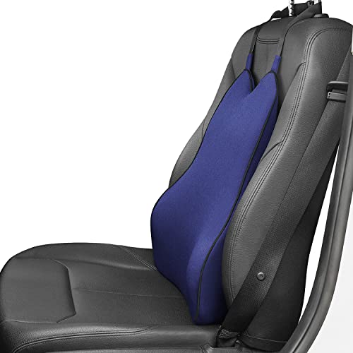 Dreamer Car Back Support Lumbar Support Pillow for Car-Memory Foam Car Lumbar Support for Driving Fatigue / Back Pain Relief - Dual Straps Better Fix The Car Cushion-Blue