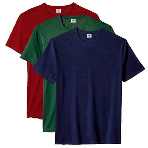 Kit com 3 Camiseta Masculina Básica Algodão Premium (Azul Verde Vinho, P)