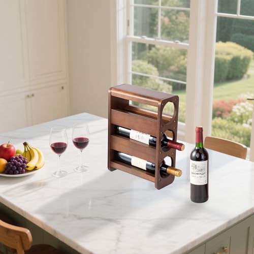 Wine Rack Countertop Pine Wood Wine Bottle Holder, 3 Bottles Wine Rack for Inside Cabinet, Pantry, Kitchen Bar, Wine Holder Shelf Vertical Wine Storage Perfect for Home Decor Housewarming Gifts by Satu Brown - Image 5
