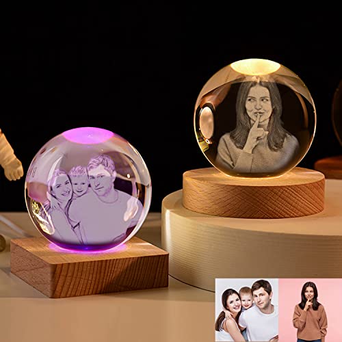Personalized 3D Photo Engraved on Crystal Night Lights Family Baby Mom Dad Gift Crystal Ball Colorful Atmosphere Lights - Image 5