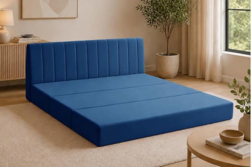 Image of Modern Velvet 3-Seater Sofa Cum Bed Convertible Sleeper Couch Sofa for Living Room Bedroom & Office- Blue Color