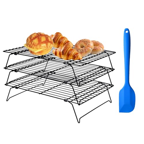 SLTAXAR Rejilla de Enfriamiento de 3 Niveles, Rejilla para Enfriar Repostería Galletas, Rejilla de Refrigeración Horno Plegable, Estante de Enfriamiento de Hierro Negro para Bizcochos Postres- 40x25cm