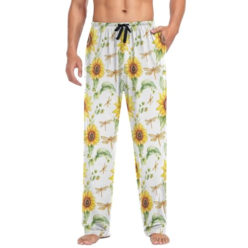 ALAZA Sunflowers Dragonfly Flowers Men’s Pajama Pants Soft Long Sleep Pants Lounge Pajama Bottoms with Pockets3