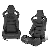 DNA MOTORING Universal Reclinable Racing Seats with Bottom Mount Sliders,21' W X 22' D X 38' H,Black, RS-JBR-003-BK