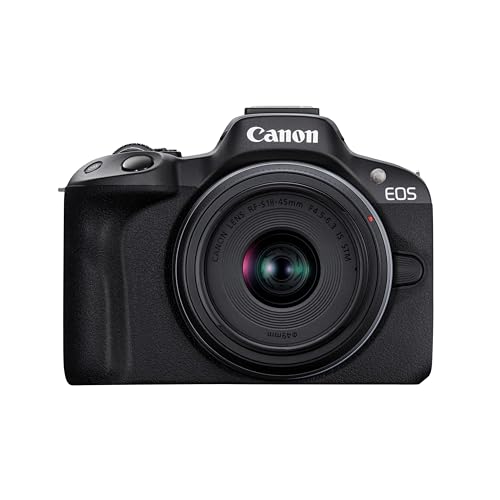 Canon EOS R50 Cuerpo Cámara Mirrorless + Objetivo RF-S 18-45 mm F4.5-6.3 IS STM + 2X Baterías (Kit de Batería Adicional), Cámara Evil APS-C (24,2 MP) -4 EV, Vídeo 4K 30 fps, Dual Pixel CMOS AF II