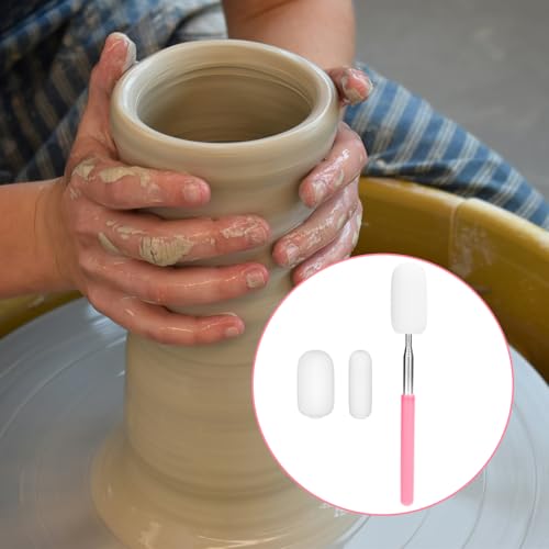 Image of Gosknor Telescoping Sponge Pottery, Retractable Clay Tool Sponges on Stick Extend up to 28.35in Telescoping Sponge Sticks for Pottery (Pink)