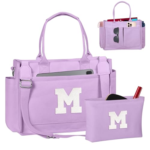 Image of Birthday Gifts for Women, Initial Tote Bag with Makeup Bag | Teen Girl Gifts Trendy Stuff, Back to Campus