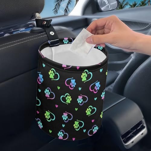 Image of Dog Paw Heart Car Garbage Can Mini Car Trash Bin Car Organizer Car Storage Bag Waterproof Portable Men Accessories Car Decor