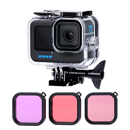 SEASKY Boîtier étanche de plongée avec 3 filtres pour GoPro Hero 11/10/9 - Noir - Profondeur de plongée : 60 m Cover