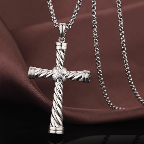 Large Cross Necklace for Men 316L Stainless Steel Cross Pendant Jesus Christ Cross Jewelry White/Gold/Black, with Rolo Chain 22/24/26 Inch3